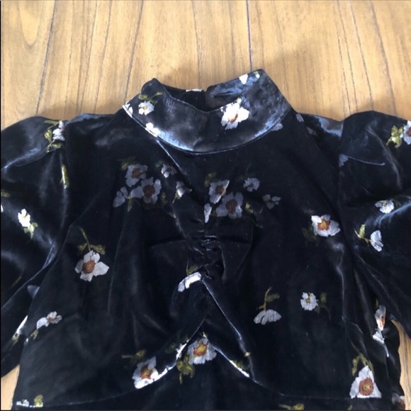 Free People black suede floral dress button back - Picture 6 of 8